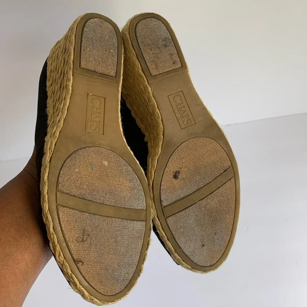Chaps black espadrille shoes wedge heels size 8